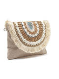 Boho Seashell Embellished Cotton Canvas Sling Bag