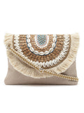 Boho Seashell Embellished Cotton Canvas Sling Bag