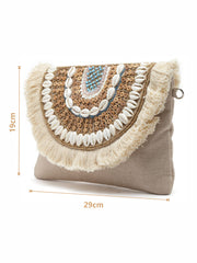 Boho Seashell Embellished Cotton Canvas Sling Bag