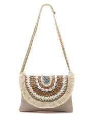 Boho Seashell Embellished Cotton Canvas Sling Bag