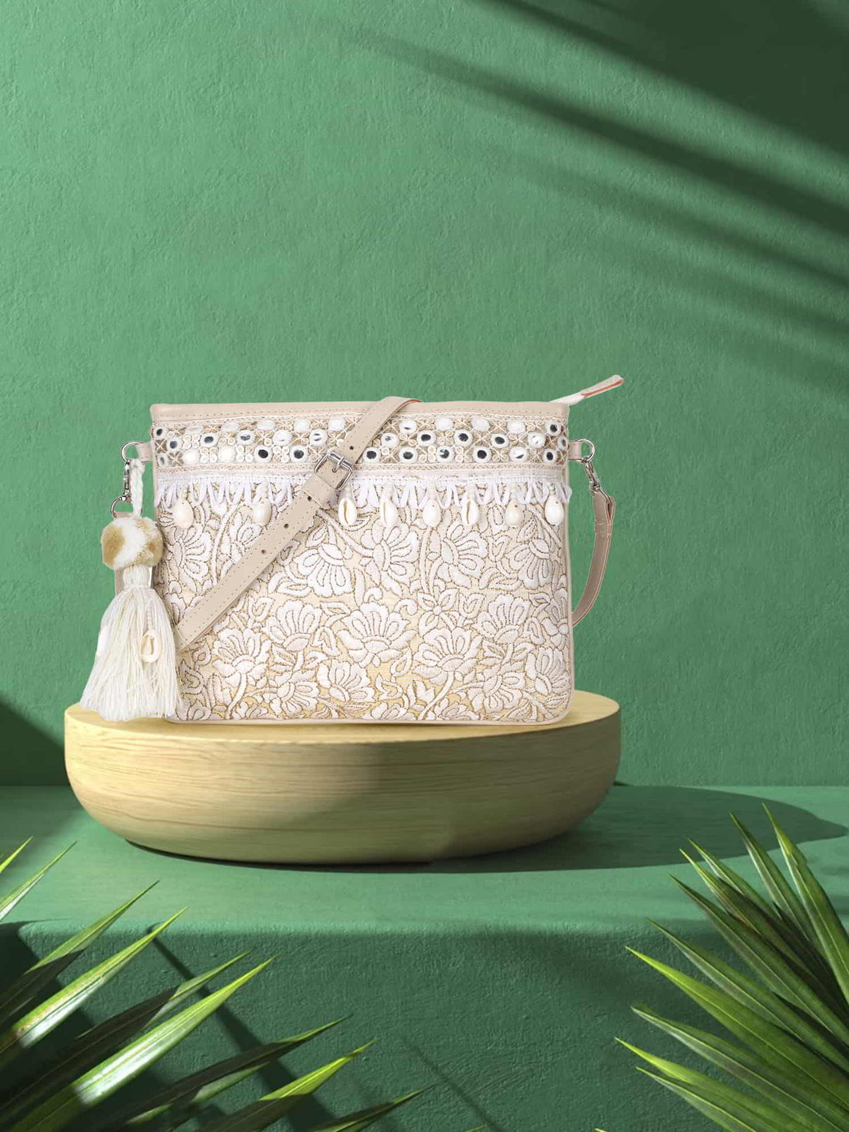 Boho Faux Silk Floral Embroidered Sling Bag