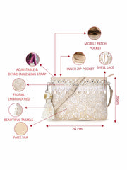 Boho Faux Silk Floral Embroidered Sling Bag