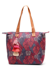 Rangoli Leaf Motif Printed Cotton Canvas Tote Bag