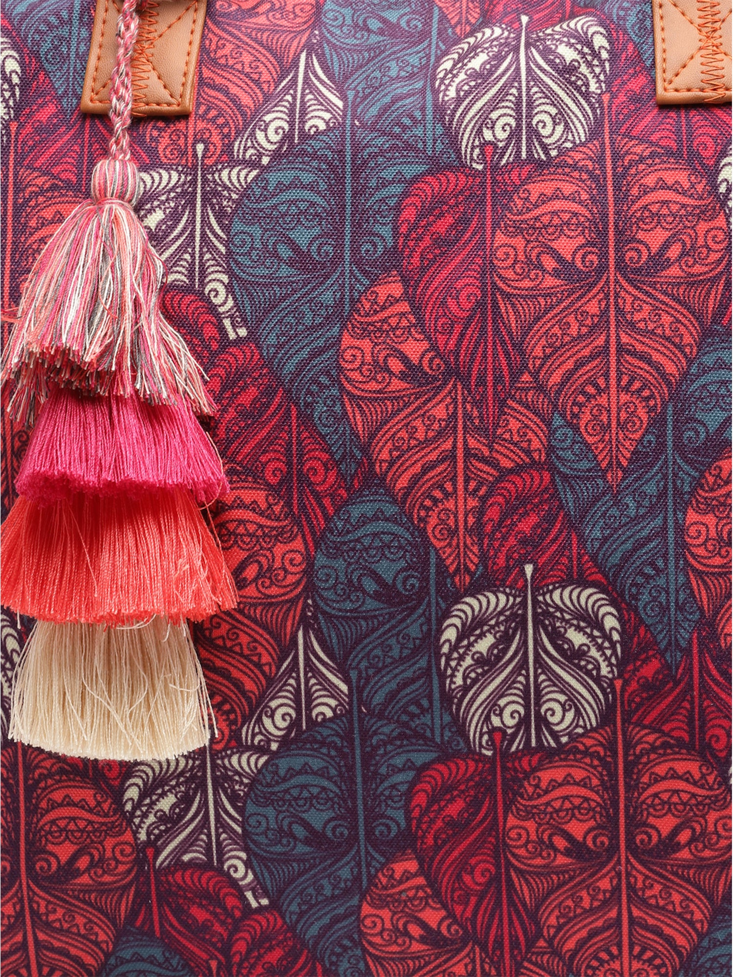 Rangoli Leaf Motif Printed Cotton Canvas Tote Bag
