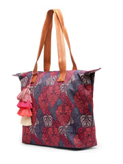 Rangoli Leaf Motif Printed Cotton Canvas Tote Bag