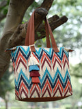 Rangoli Leaf Motif Printed Cotton Canvas Tote Bag