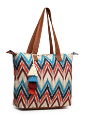 Rangoli Leaf Motif Printed Cotton Canvas Tote Bag
