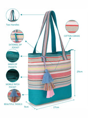Eco- friendly Cotton Canvas Striped Jacquard Tote Bag