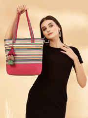 Eco- friendly Cotton Canvas Striped Jacquard Tote Bag