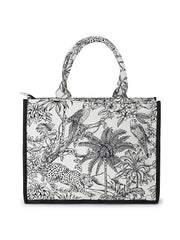 Jungle Jacquard Cotton Canvas Animal & Floral Self Design Handheld Bag