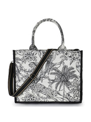 Jungle Jacquard Cotton Canvas Animal & Floral Self Design Handheld Bag