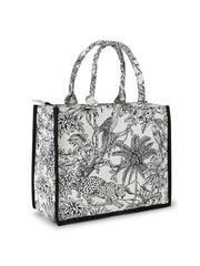 Jungle Jacquard Cotton Canvas Animal & Floral Self Design Handheld Bag