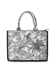 Jungle Jacquard Cotton Canvas Animal & Floral Self Design Handheld Bag