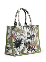 Jungle Jacquard Cotton Canvas Animal & Floral Self Design Handheld Bag