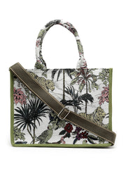 Jungle Jacquard Cotton Canvas Animal & Floral Self Design Handheld Bag