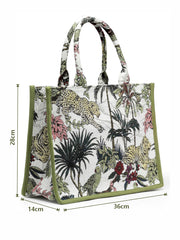 Jungle Jacquard Cotton Canvas Animal & Floral Self Design Handheld Bag