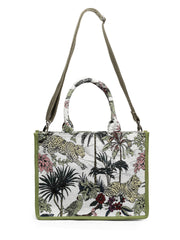 Jungle Jacquard Cotton Canvas Animal & Floral Self Design Handheld Bag