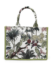 Jungle Jacquard Cotton Canvas Animal & Floral Self Design Handheld Bag
