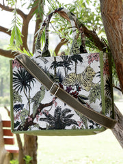 Jungle Jacquard Cotton Canvas Animal & Floral Self Design Handheld Bag