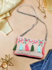 Boho Cotton Canvas Floral Embroidered Sling Bag