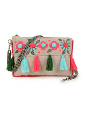Boho Cotton Canvas Floral Embroidered Sling Bag