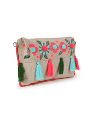 Boho Cotton Canvas Floral Embroidered Sling Bag