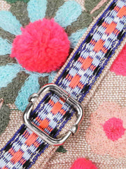 Boho Cotton Canvas Floral Embroidered Sling Bag