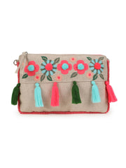Boho Cotton Canvas Floral Embroidered Sling Bag