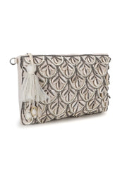 Boho Cotton Canvas Seashell Embellished Sling Bag