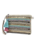 Boho Striped Bead Work Handloom Cotton Sling Bag