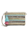 Boho Striped Bead Work Handloom Cotton Sling Bag