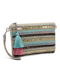 Boho Striped Bead Work Handloom Cotton Sling Bag