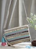 Boho Striped Bead Work Handloom Cotton Sling Bag