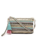 Boho Striped Bead Work Handloom Cotton Sling Bag