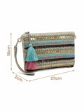 Boho Striped Bead Work Handloom Cotton Sling Bag