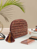 Boho Cotton Acrylic Striped Self Design Travel Accessory Bag