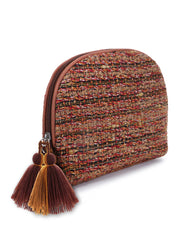 Boho Cotton Acrylic Striped Self Design Travel Accessory Bag