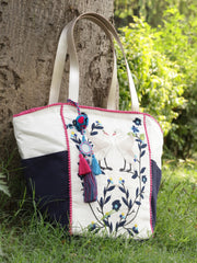 Jungle Quirky Embroidered Cotton Canvas Tote Bag
