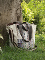 Boho Geometric Jacquard Cotton Canvas Handheld Bag