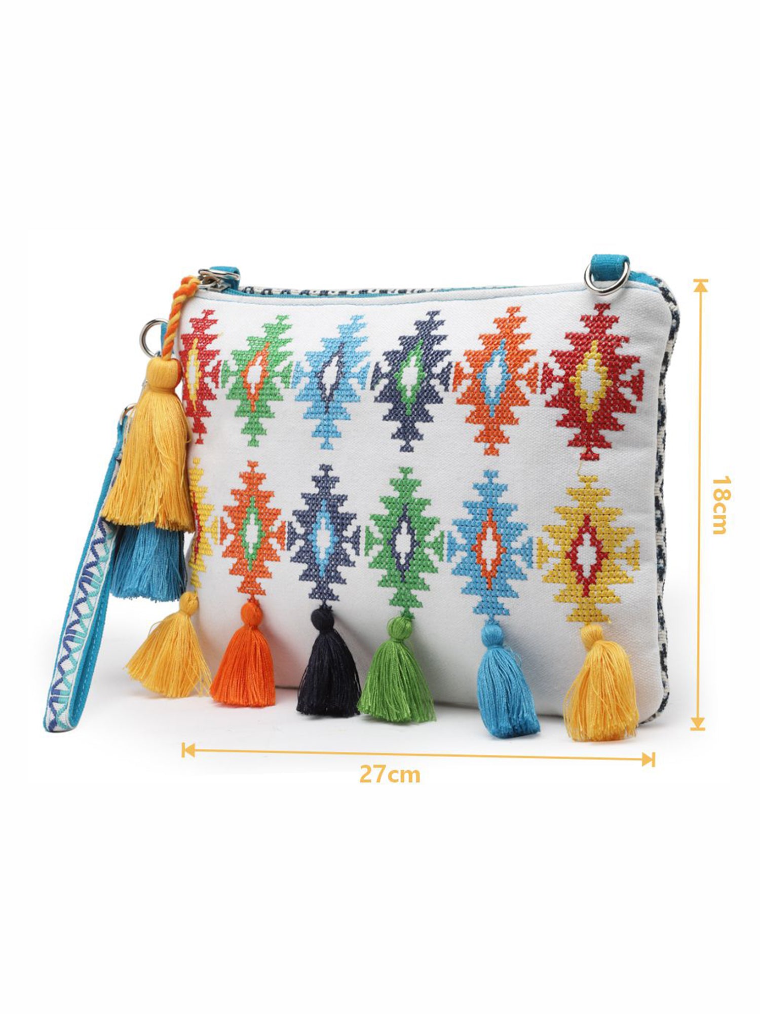 Boho Aztec Embroidered Cotton Canvas Sling Bag