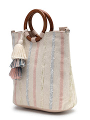 Boho Cotton Striped Jacquard Handheld Bag