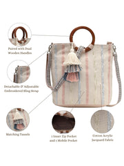 Boho Cotton Striped Jacquard Handheld Bag
