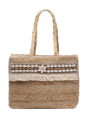 Sisal Embellished Jute Tote Bag