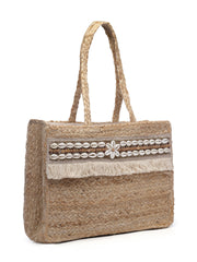 Sisal Embellished Jute Tote Bag