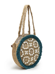 Sisal Embellished Jute Tote Bag