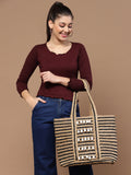 Sisal Striped & Embellished Jute Tote Bag