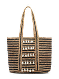 Sisal Striped & Embellished Jute Tote Bag