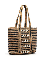 Sisal Striped & Embellished Jute Tote Bag