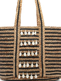 Sisal Striped & Embellished Jute Tote Bag