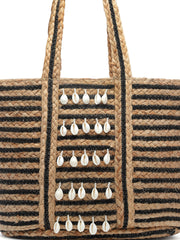 Sisal Striped & Embellished Jute Tote Bag